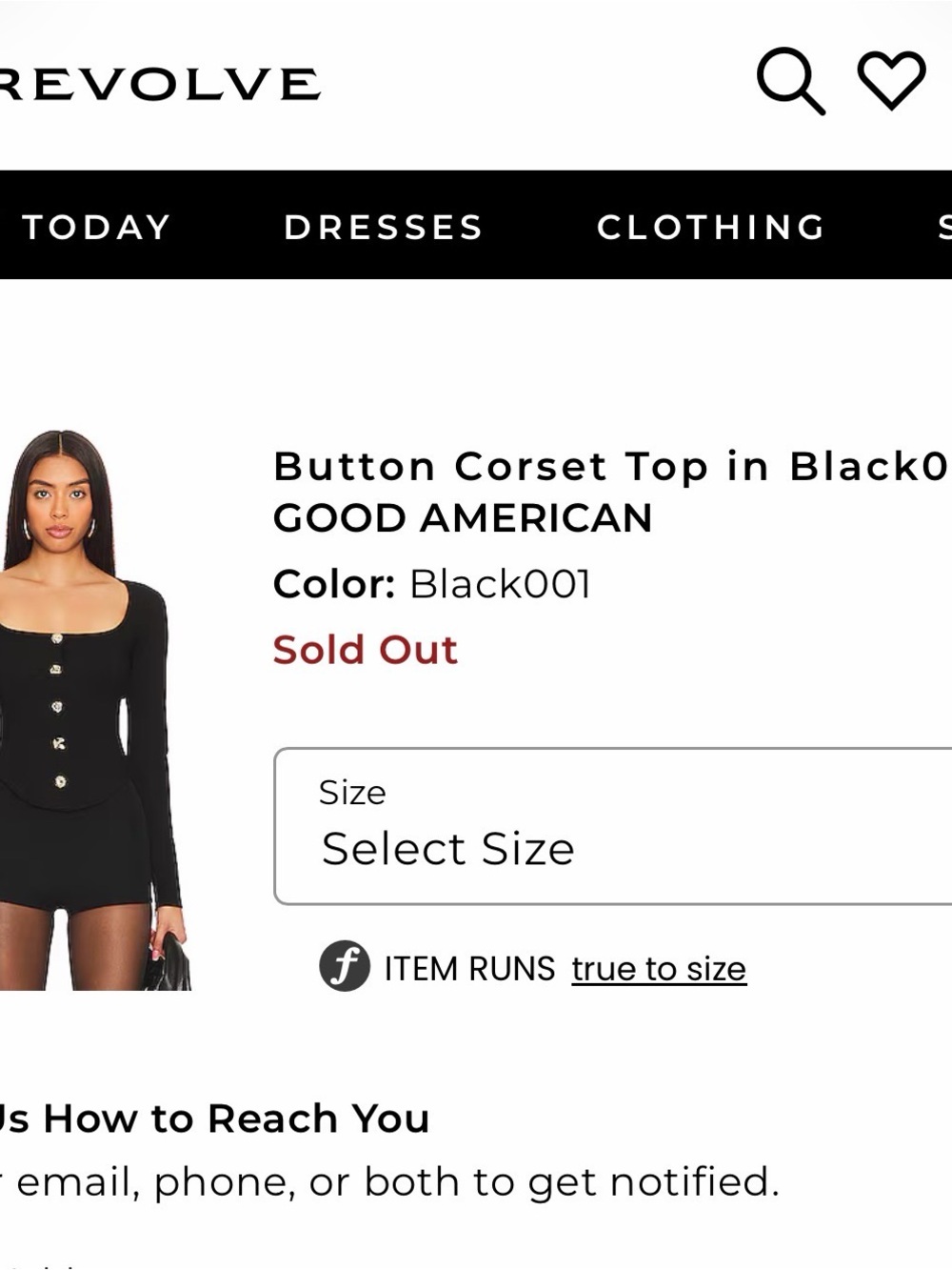 GOOD AMERICAN Black Button Corset Long-Sleeve Top